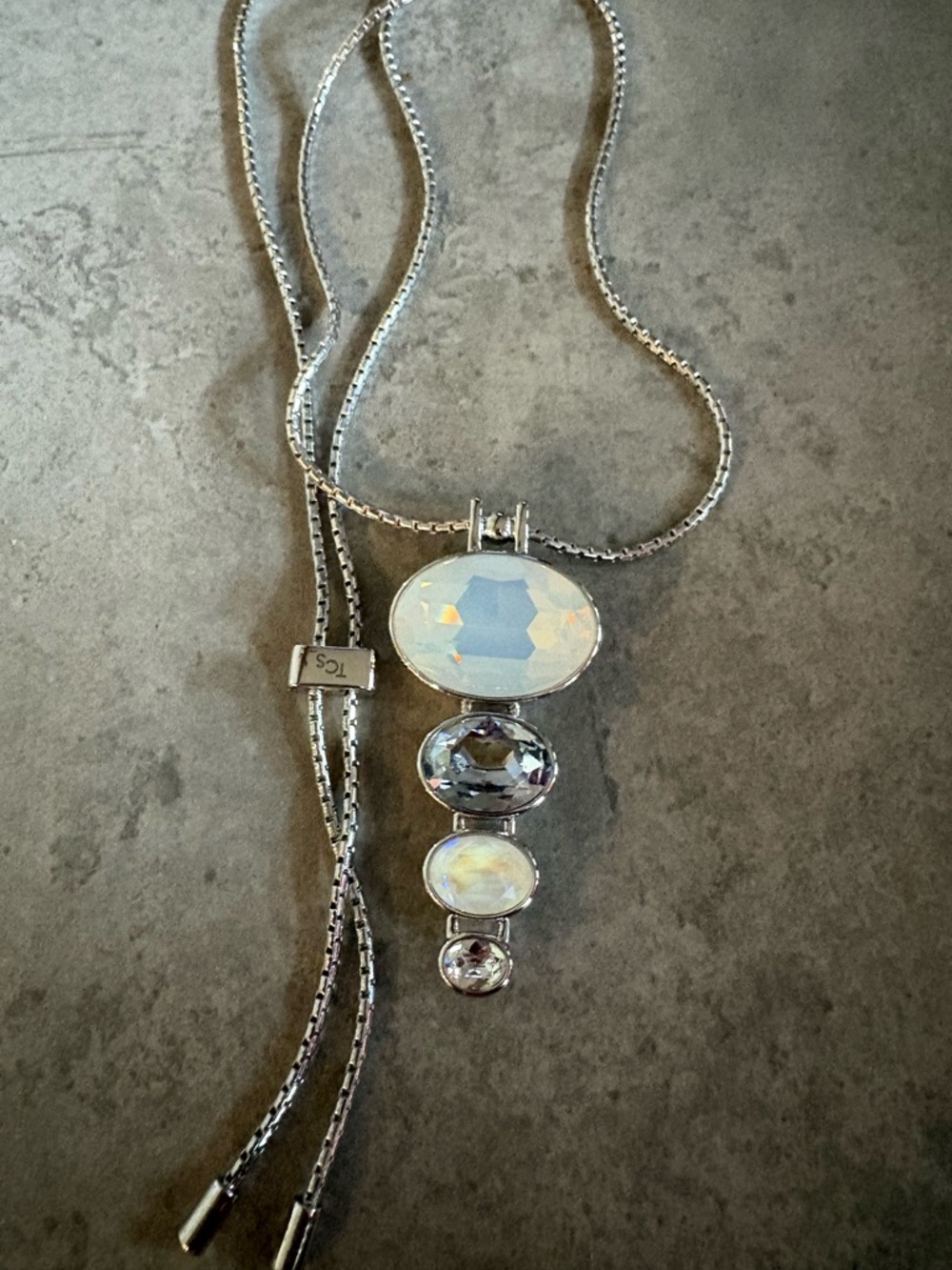 Silver Opalescent Drop Pendant Necklace - adjustable length